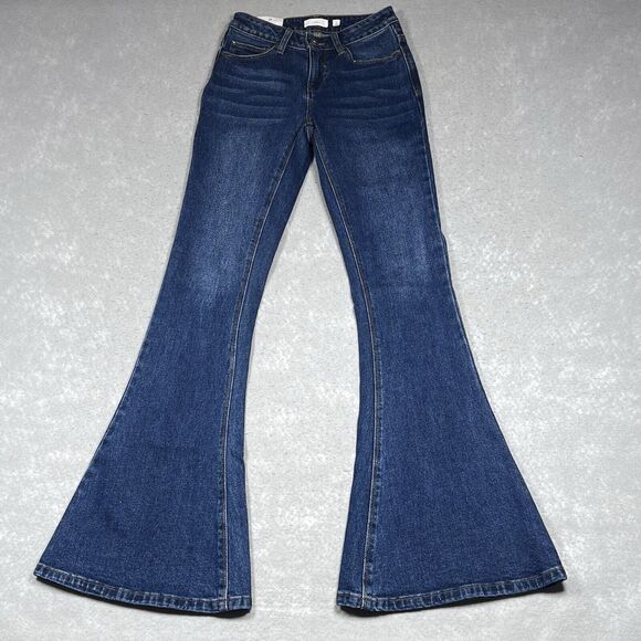 A Loves A Jeans Womens Size 25 Blue High Rise Extreme Flared Denim Jeans Pockets - Picture 2 of 15